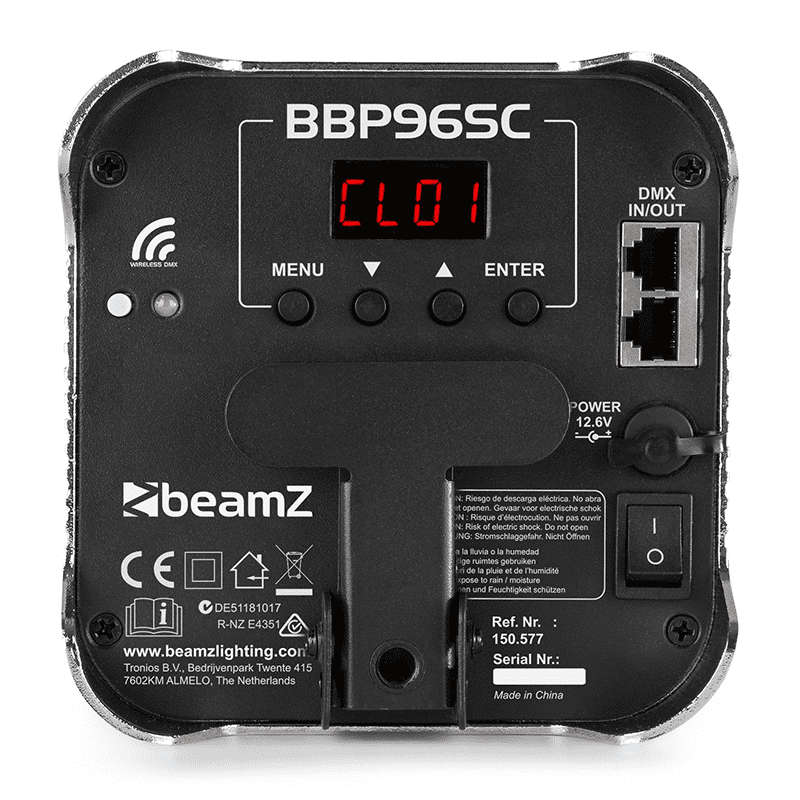 BEAMZ BBP96SC LED BATTERY UPLIGHT PAR 6x 12W RGBWAUV CHROME