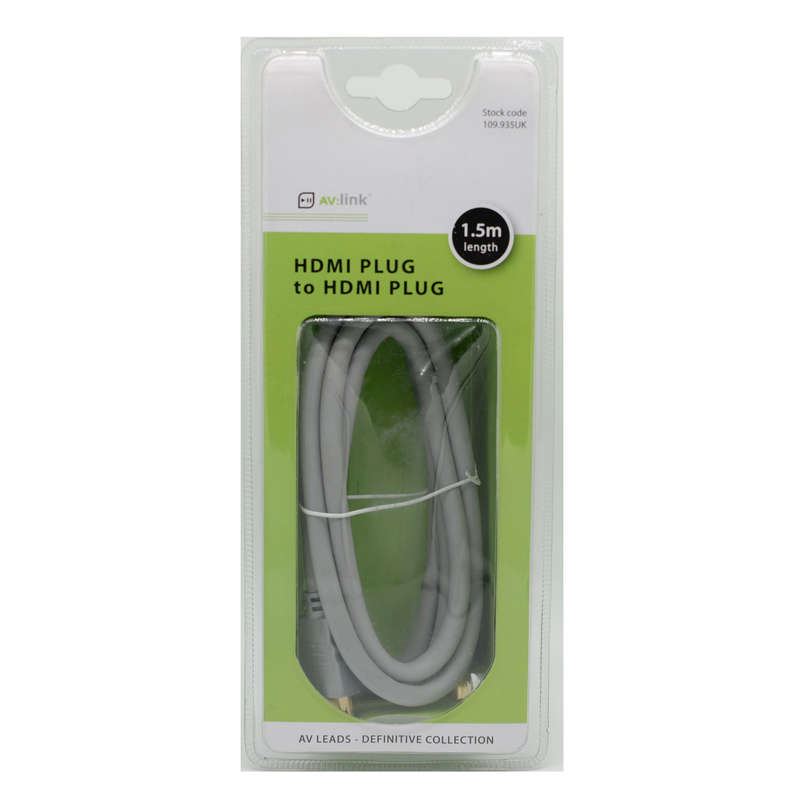 AV LINK HDMI Plug to HDMI Plug Leads - 1.5m