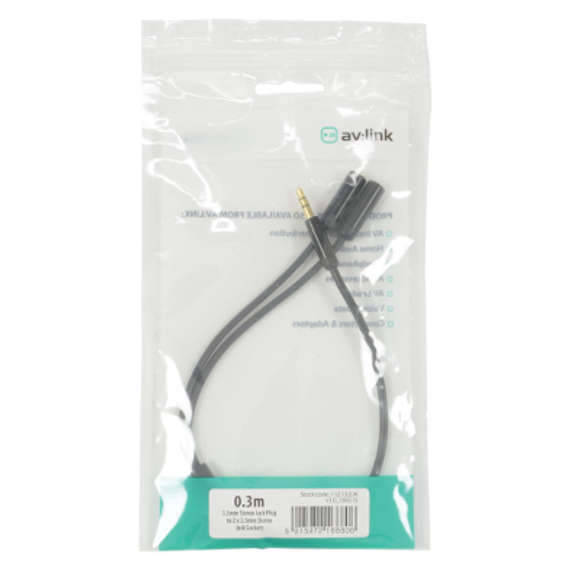 Avlink - 0.3M PRECISION SPLITTER LEAD 3.5mm STEREO JACK PLUG -  2 x STEREO JACK SOCKETS