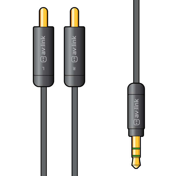 AVLINK - 1.5M PRECISION 3.5mm STEREO JACK PLUG - 2 x RCA PLUG LEAD