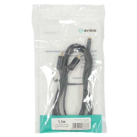 AVLINK - 1.5M PRECISION 3.5mm STEREO JACK PLUG - 2 x RCA PLUG LEAD