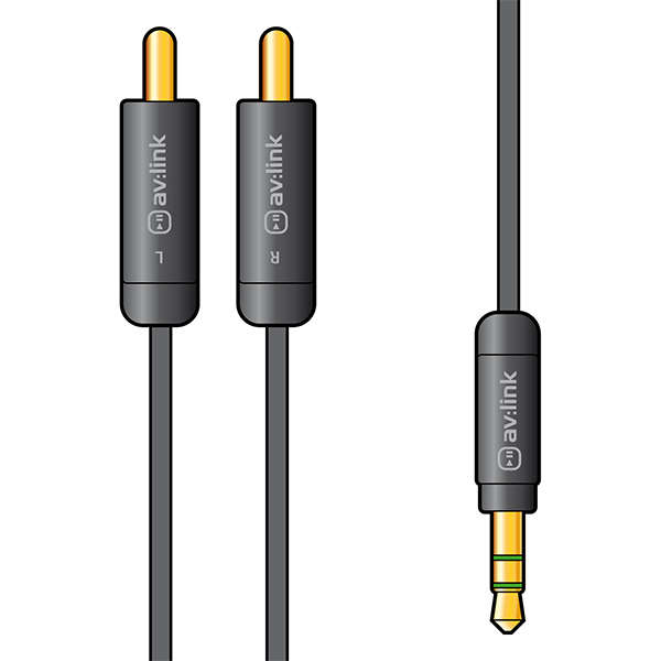 AVLINK - 1.5M PRECISION 3.5mm STEREO JACK PLUG - 2 x RCA PLUG LEAD