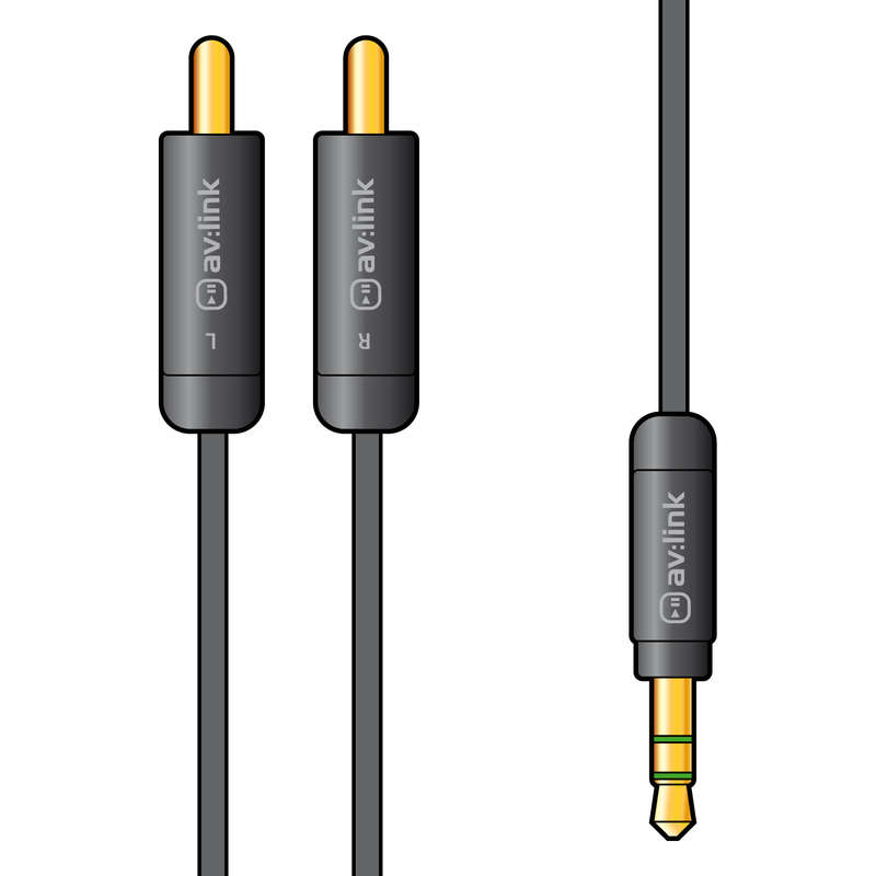 AVLINK - 1.5M PRECISION 3.5mm STEREO JACK PLUG - 2 x RCA PLUG LEAD