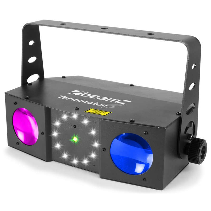 BEAMZ TERMINATOR IV LED DOUBLE MOON WITH LASER AND STROBE 12x 1W RGBW