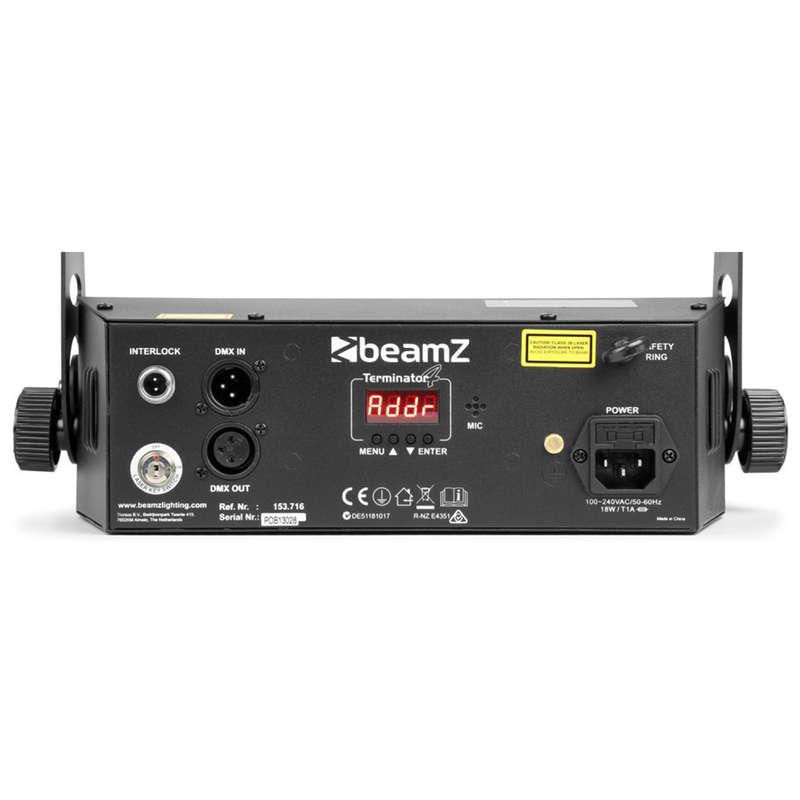 BEAMZ TERMINATOR IV LED DOUBLE MOON WITH LASER AND STROBE 12x 1W RGBW