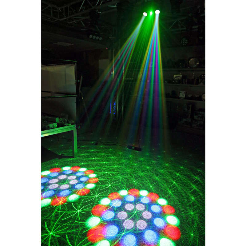BEAMZ TERMINATOR IV LED DOUBLE MOON WITH LASER AND STROBE 12x 1W RGBW