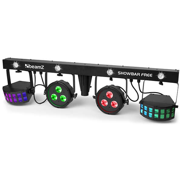 BEAMZ SHOWBAR FREE WITH PAR DERBY AND STROBE 4x 1W LED 6x 4W RGBW