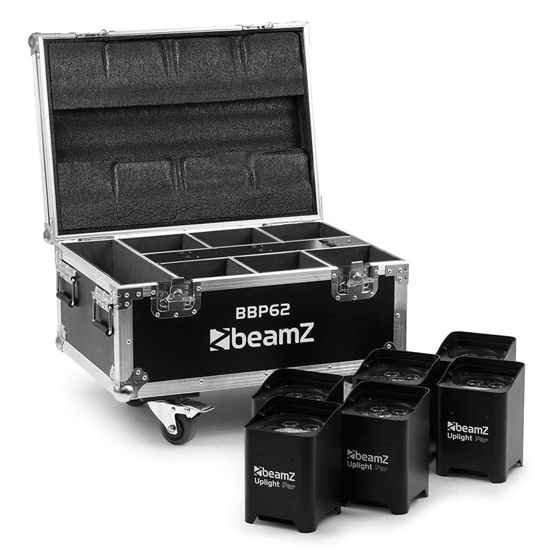 BEAMZ BBP62 LED BATTERY UPLIGHTER IP65 6x 12W RGBAWUV [6 IN A FLIGHTCASE]