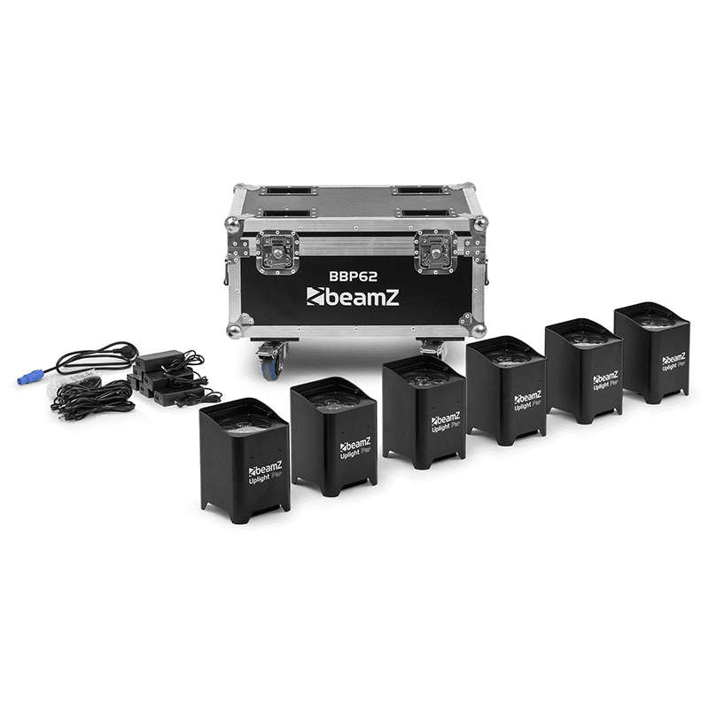 BEAMZ BBP62 LED BATTERY UPLIGHTER IP65 6x 12W RGBAWUV [6 IN A FLIGHTCASE]