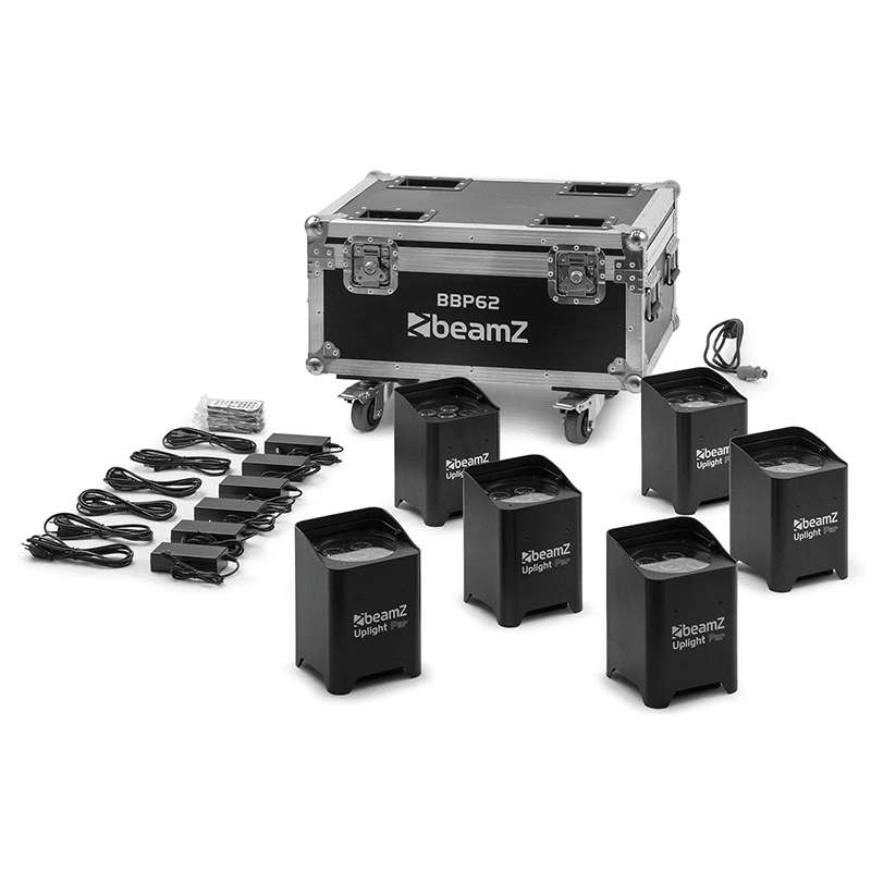 BEAMZ BBP62 LED BATTERY UPLIGHTER IP65 6x 12W RGBAWUV [6 IN A FLIGHTCASE]