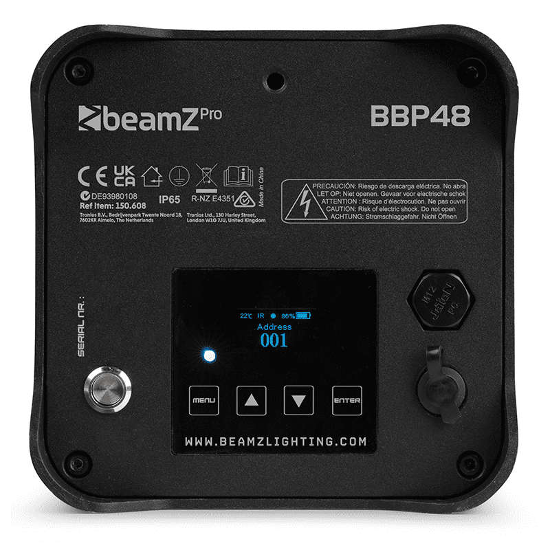 BEAMZPRO BBP48 LED BATTERY UPLIGHT PAR IP65 9x 12W RGBAWUV