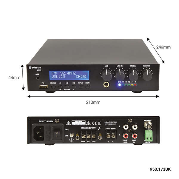ADASTRA UM30 100V MIXER AMPLIFIER 30W USB/FM/BT