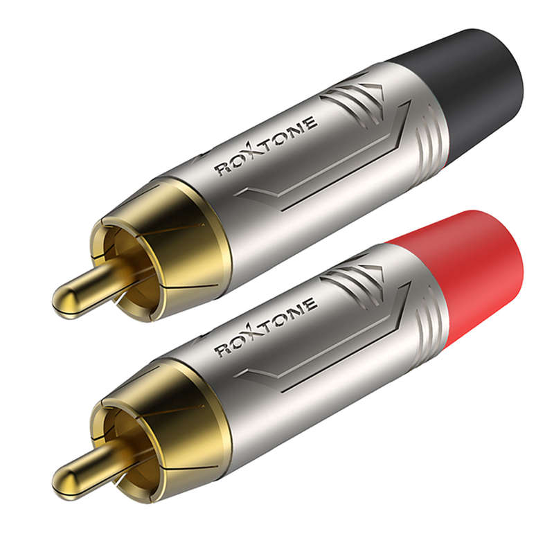 ROXTONE CONNECTOR PAIR RCA INLINE MALE RED & BLACK