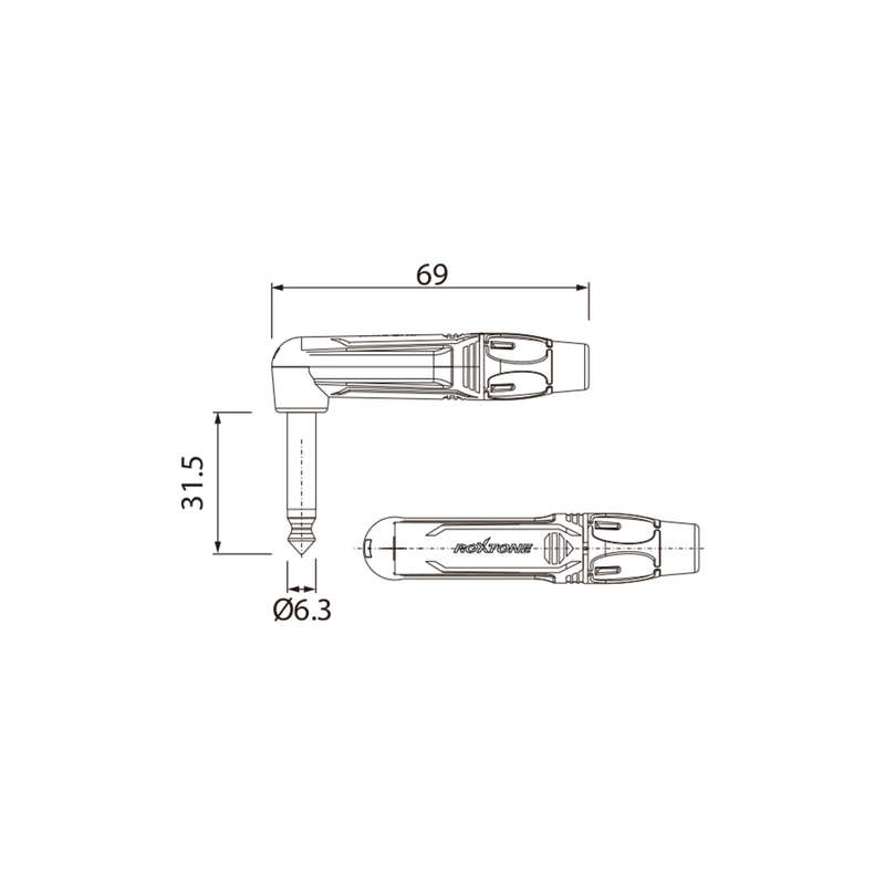ROXTONE CONNECTOR 6.3mm MONO MALE RIGHT ANGLE