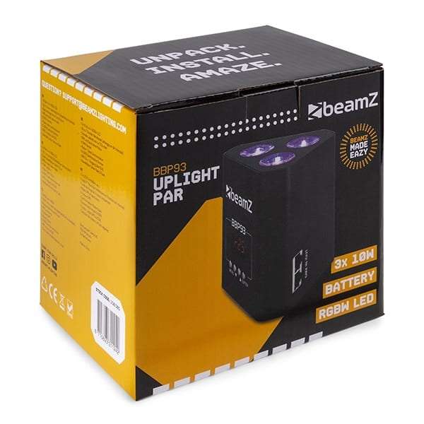 BEAMZ BBP93 LED BATTERY UPLIGHT PAR IP20 3x 10W RGBW