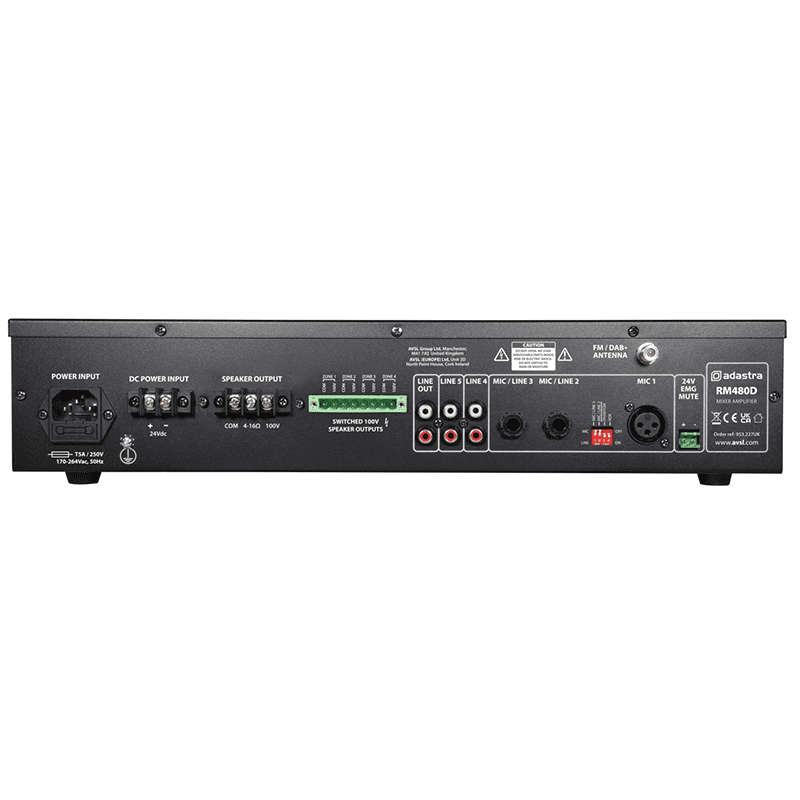 ADASTRA RM480D 100V MIXER AMPLIFIER 480W USB/BT/FM/DAB+