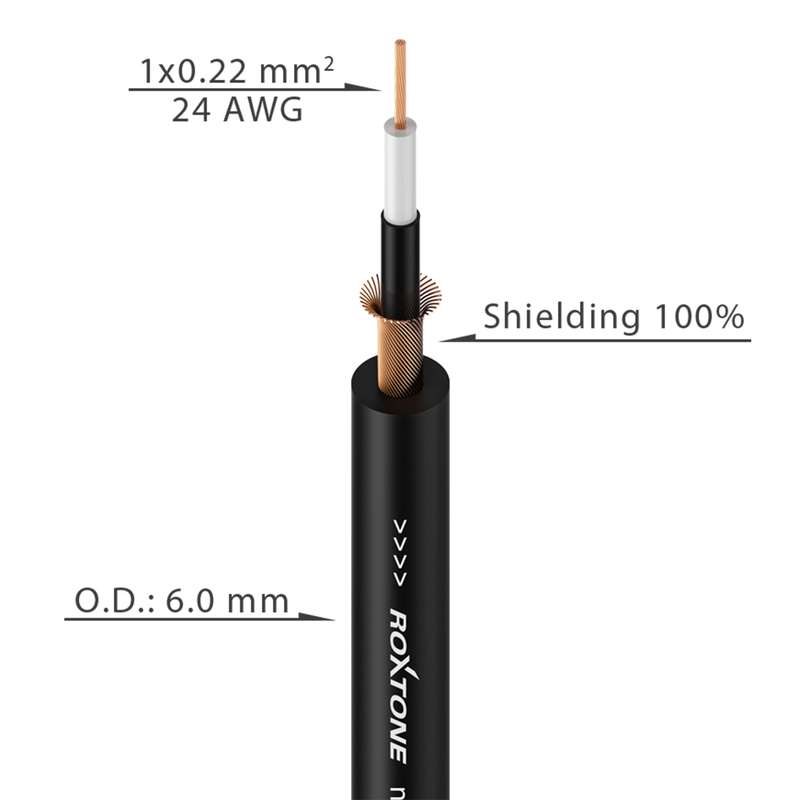 Roxtone - 100M CABLE SINGLE CORE INSTRUMENT SCREENED OD BLACK