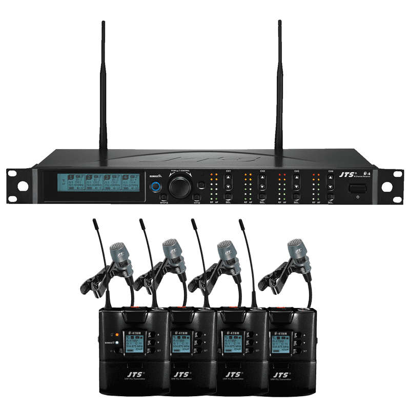 JTS R-4/R-4TB+CM-501 x2 + JSS-4B x2 DUAL HANDHELD DUAL LAPEL MICROPHONE DIVERSITY UHF 614-650 MHz