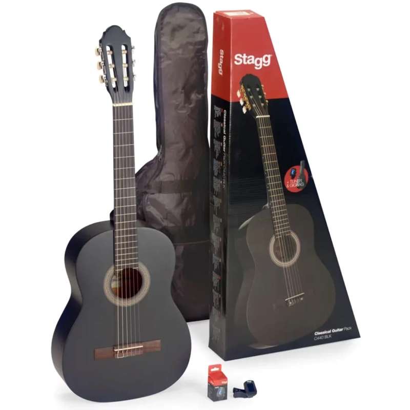 STAGG C410 M BK Pack - 1/2 Linden Class. Guitar, Bag & Tuner - Black