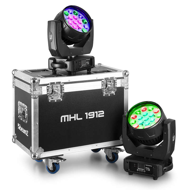 BEAMZ MHL1912 LED MOVING HEAD WASH 19x 12W RGBW [2 IN A FLIGHTCASE]