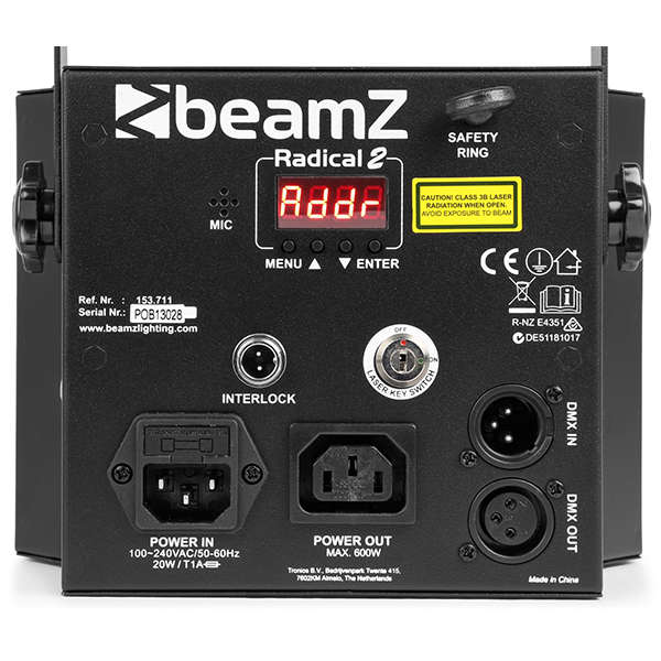 BEAMZ RADICAL II LED DERBY WITH LASER RG AND STROBE 16x 0.5W LED 4x 3W RGBW