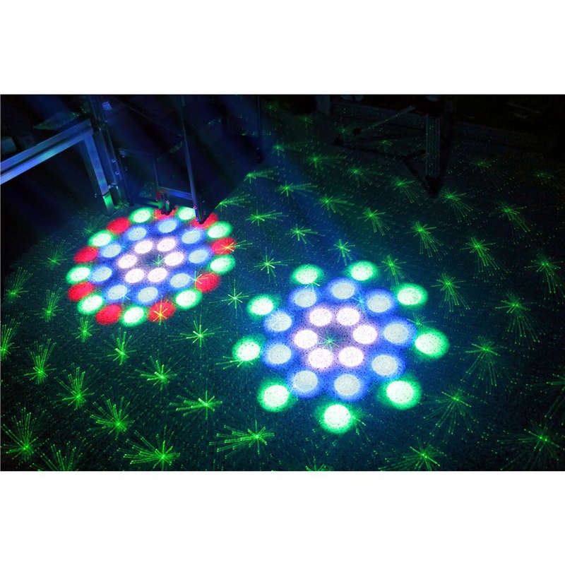 BEAMZ TERMINATOR IV LED DOUBLE MOON WITH LASER AND STROBE 12x 1W RGBW