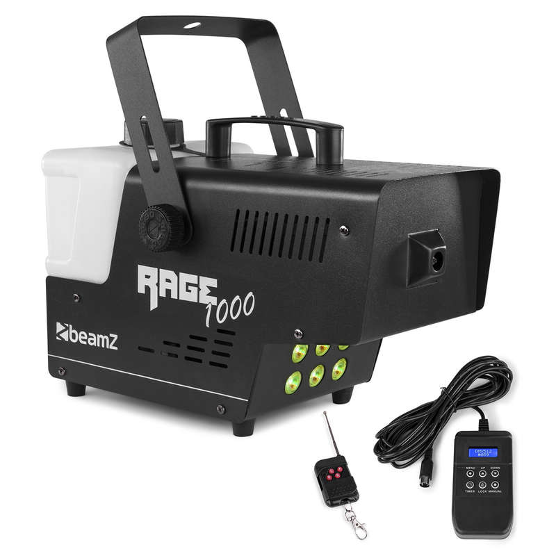 BEAMZ RAGE1000LED SMOKE MACHINE 1000W RGB 6x 9W WIRELESS REMOTE