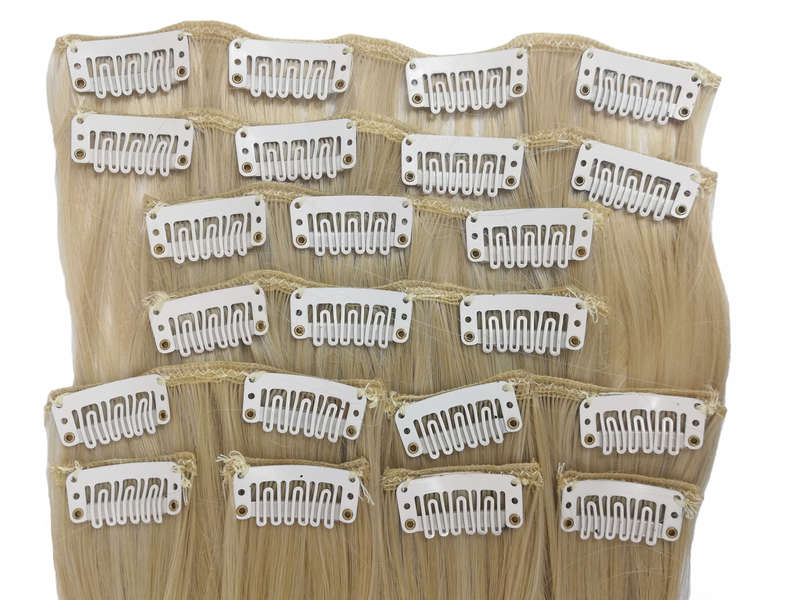 10 Piece Wavy Long 55-60cm Full Head Clip-on Hair Extensions XXL - 22M60 Light Beige Blonde mix