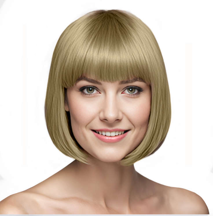 Bob-Cut Straight Fringe Cosplay Wig With Cap - Ash Blonde