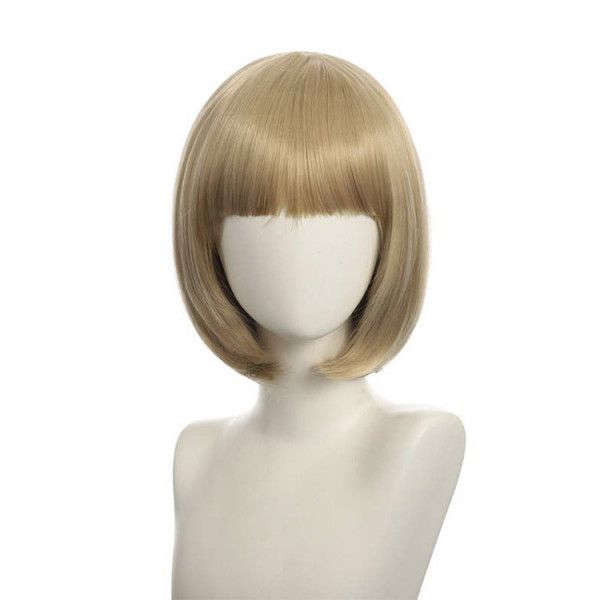 Bob-Cut Straight Fringe Cosplay Wig With Cap - Ash Blonde
