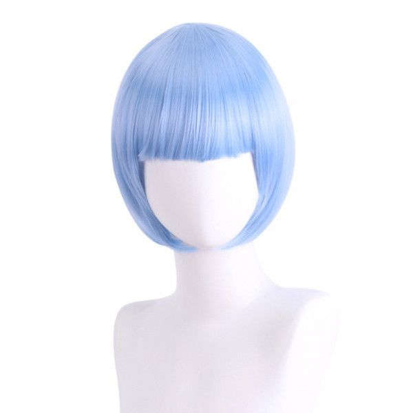 Bob-Cut Straight Fringe Cosplay Wig With Cap - Ash Blue