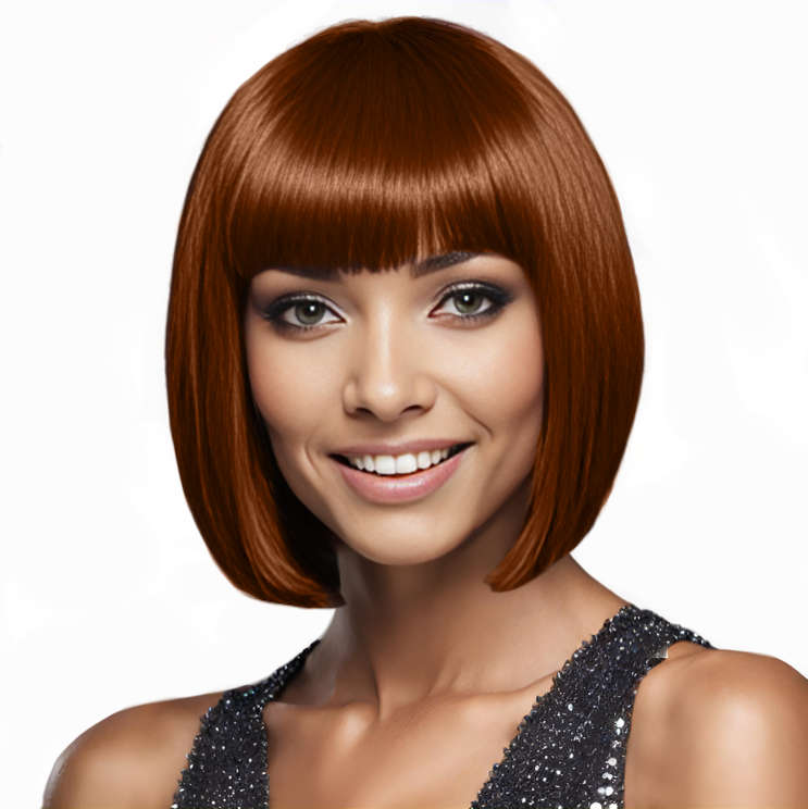 Bob-Cut Straight Fringe Cosplay Wig With Cap - Auburn