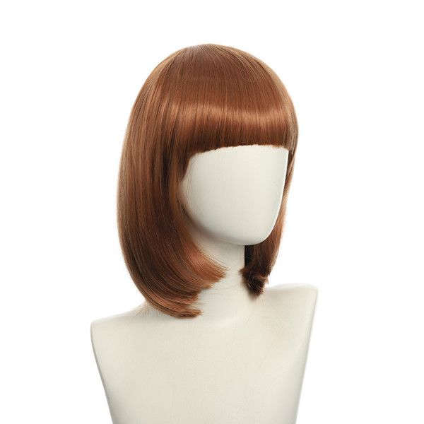 Bob-Cut Straight Fringe Cosplay Wig With Cap - Auburn