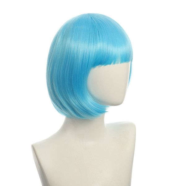 Bob-Cut Straight Fringe Cosplay Wig With Cap - Baby Blue