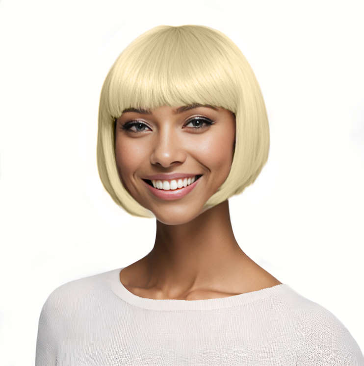 Bob-Cut Straight Fringe Cosplay Wig With Cap - Beach Blonde