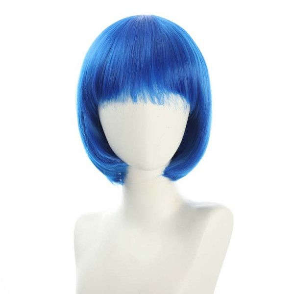 Bob-Cut Straight Fringe Cosplay Wig With Cap - Diamond Blue