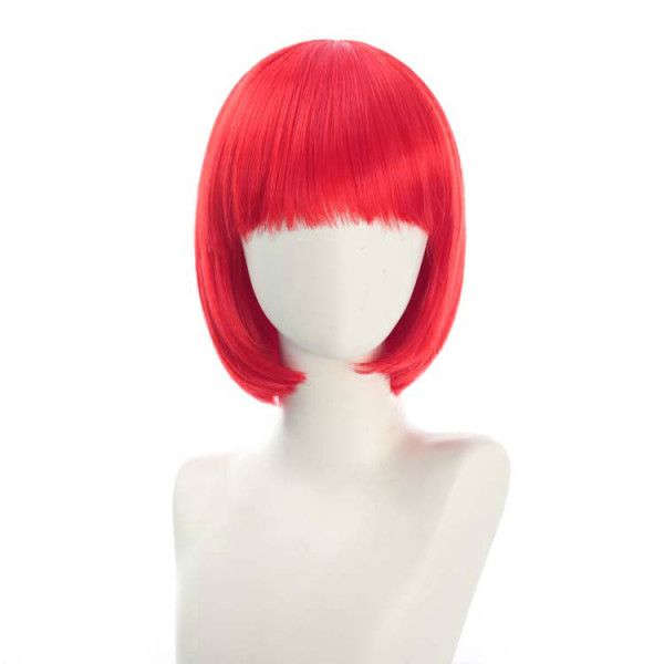 Bob-Cut Straight Fringe Cosplay Wig With Cap - Fire Red