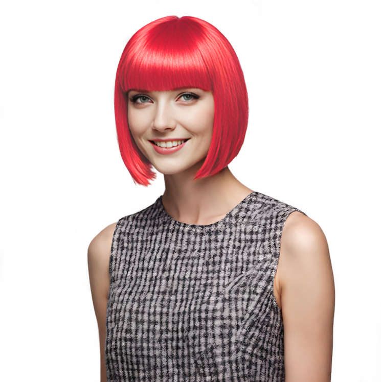 Bob-Cut Straight Fringe Cosplay Wig With Cap - Fire Red