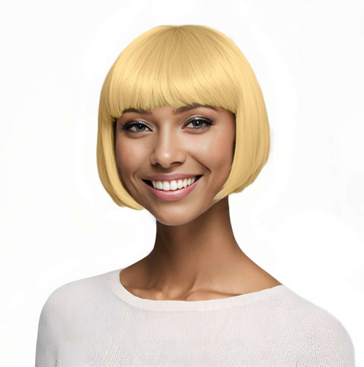 Bob-Cut Straight Fringe Cosplay Wig With Cap - Golden Blonde