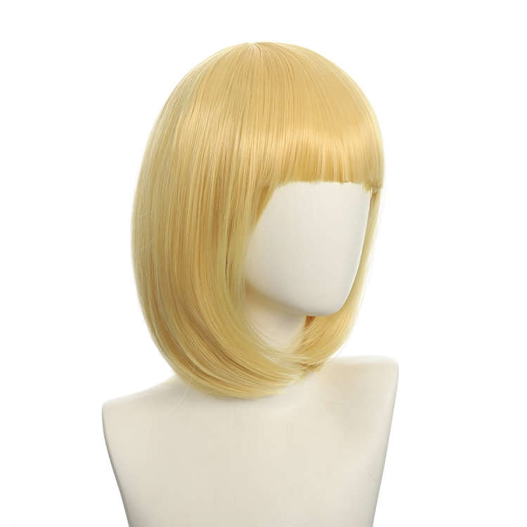 Bob-Cut Straight Fringe Cosplay Wig With Cap - Golden Blonde