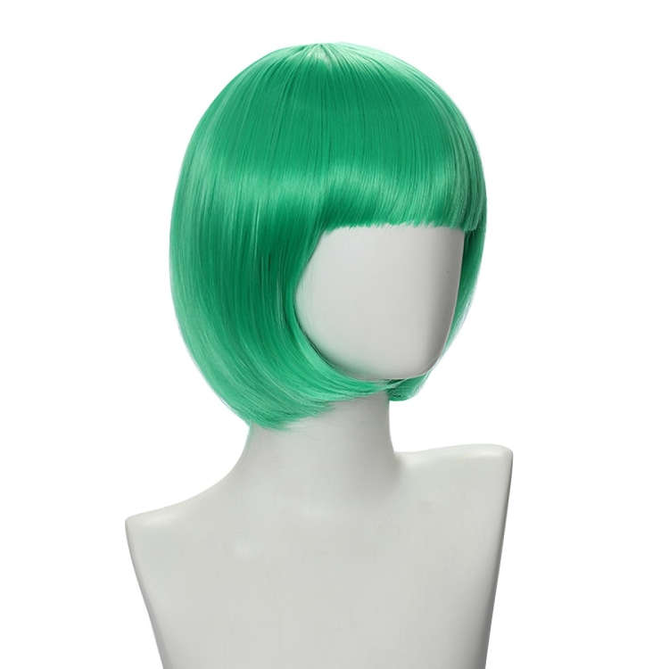 Bob-Cut Straight Fringe Cosplay Wig With Cap - Green