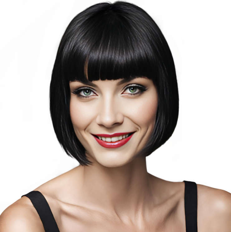 Bob-Cut Straight Fringe Cosplay Wig With Cap - Jet Black
