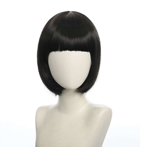 Bob-Cut Straight Fringe Cosplay Wig With Cap - Jet Black