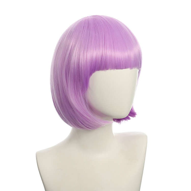 Bob-Cut Straight Fringe Cosplay Wig With Cap - Lilac