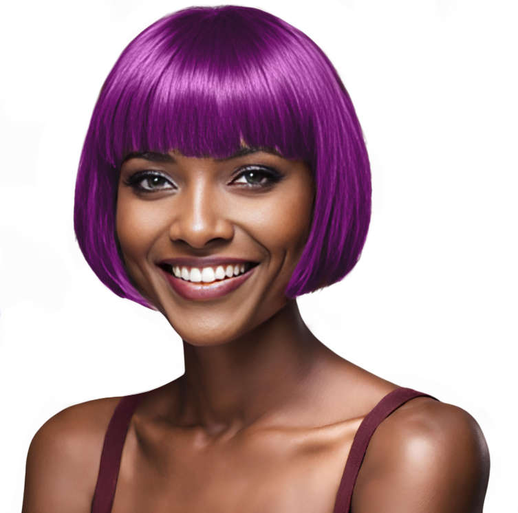 Bob-Cut Straight Fringe Cosplay Wig With Cap - Magenta