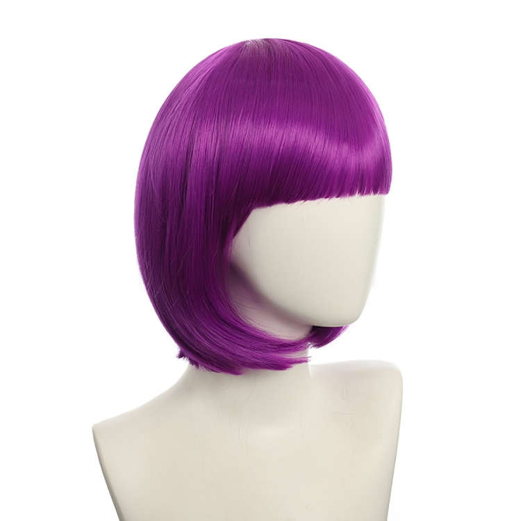 Bob-Cut Straight Fringe Cosplay Wig With Cap - Magenta