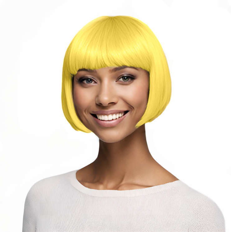 Bob-Cut Straight Fringe Cosplay Wig With Cap - Yellow