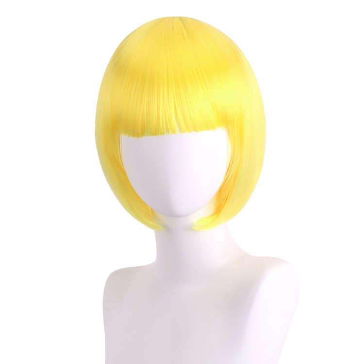 Bob-Cut Straight Fringe Cosplay Wig With Cap - Yellow