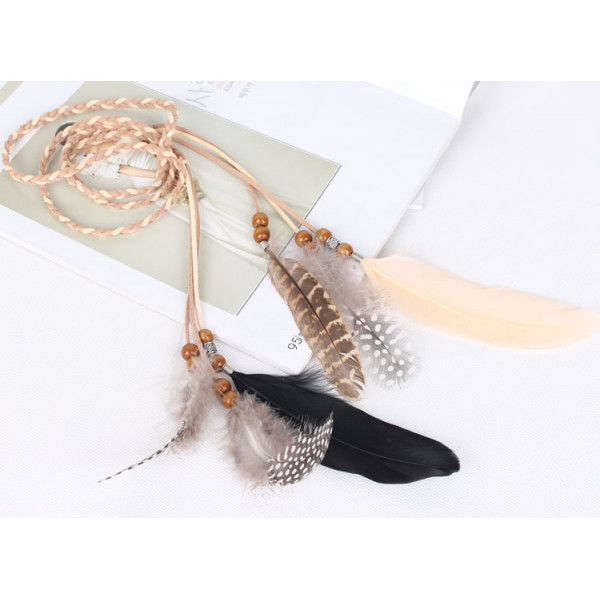 Bohemian Feather Wrap Around Headband Natural Mix