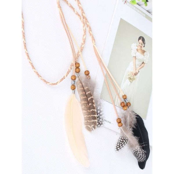 Bohemian Feather Wrap Around Headband Natural Mix